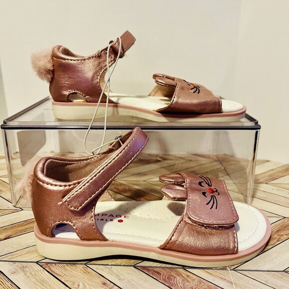 Rampage Girls 10 Pink Metallic Bunny Ears Sandals Rabbit Smile Fluffy Fur Tail - Picture 3 of 9